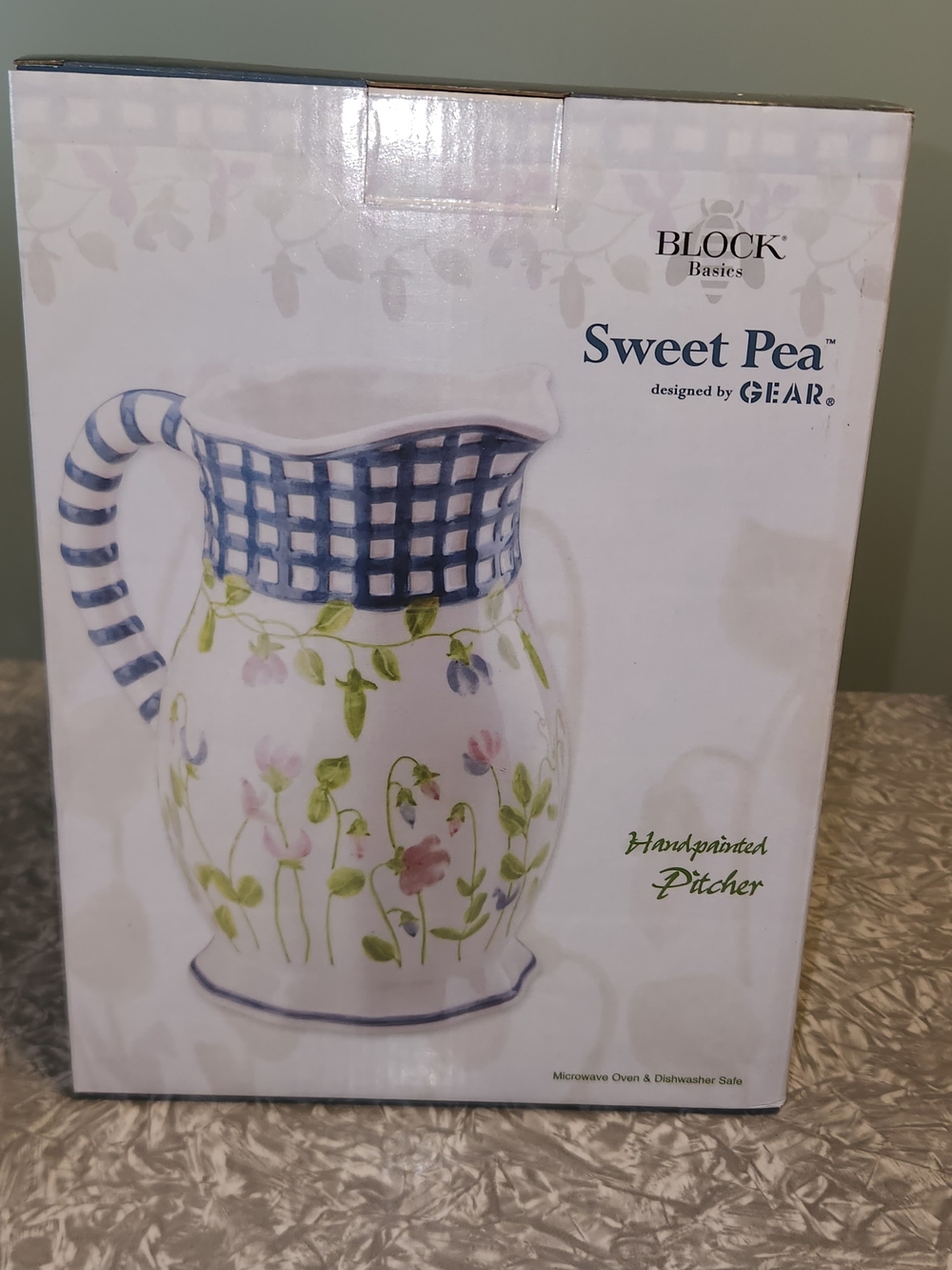 Sweet Pea Floral Ceramic Pitcher in Blue, White, Green, Pink